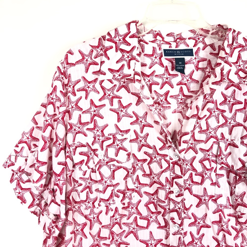 Karen Scott Red Starfish Button Down Top